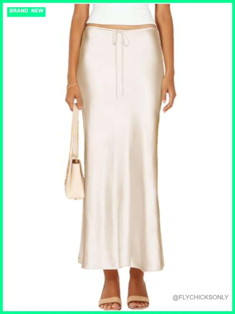 Satin Silk Maxi Skirt Drawstring Waist A-Line Flowy Long Women's